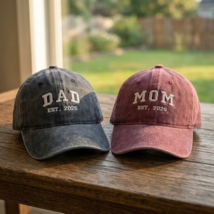 Gorra personalizada bordada para papá y mamá, gorra de béisbol personalizada con año de fundación, gorra de béisbol vintage para regalos de padres primerizos, regalo para el Día del Padre/Madre