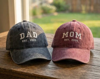 Personalisierte Dad Mom Gestickte Mütze, Benutzerdefinierte Est Jahr Baseballmütze, Vintage Baseballmütze für neue Eltern Geschenke, Vater- / Monatsgeschenk