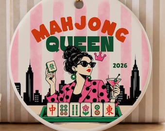 Personalized Mahjong Queen Ornament, Custom Year Mahjong Christmas Ornament, Mahjong Gift for Women, Mahjong Lover Keepsake