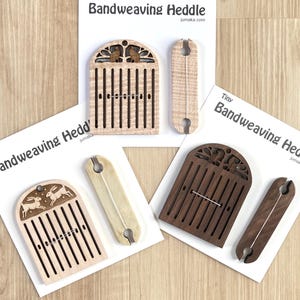 Solid wood tiny rigid heddle and shuttle for bandweaving, backstrap loom, weaving, pendant