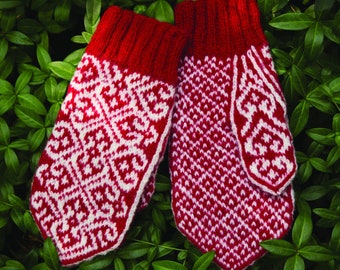 Winterheart Mittens, knitting pattern for women, colorwork, PDF - instant digital download