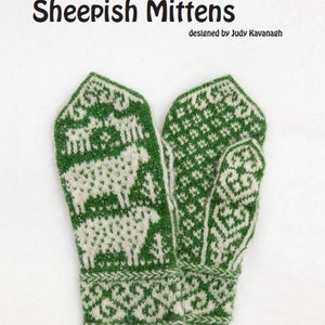 Sheepish Mittens knitting pattern for women, sheep and lambs, colourwork, PDF instant digital download