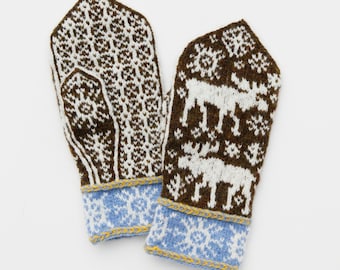 Magical Moose Mittens knitting pattern for women, stranded colorwork - instant digital download