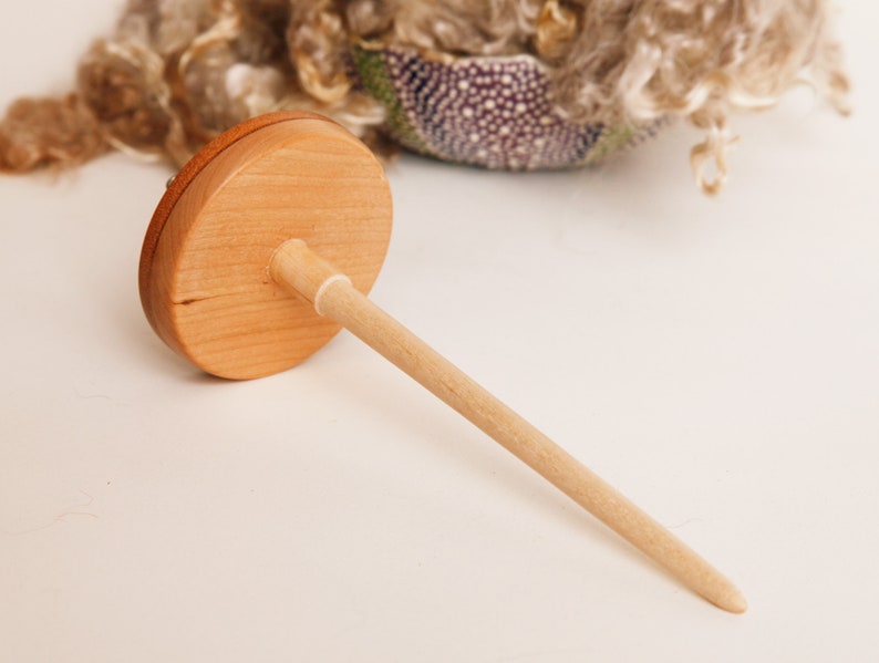 Hand turned Mahogany and Maple top whorl drop spindle OOAK