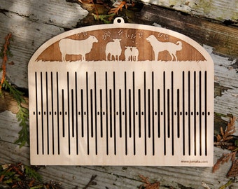 Band weaving heddle with 13 pattern slots, Baltic pickup, solid Maple, Sheep and dog