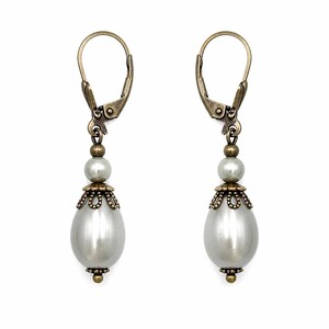 Conjunto de joias elegante com pérolas, colar e brincos vintage, estilo ouro antigo, presente de casamento. imagem 7