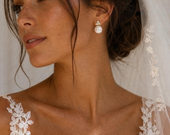 Boucles d'oreilles pendantes en perles d'or, bijoux de mariée en argent, cadeau de demoiselle d'honneur minimaliste délicat