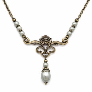 Conjunto de joias elegante com pérolas, colar e brincos vintage, estilo ouro antigo, presente de casamento. imagem 8