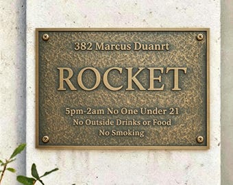 Custom Brass House Sign | Personalized Door Plaque with Rules | Vintage Bronze Address Plate | Custom Name & Text | Indoor/Outdoor Metal