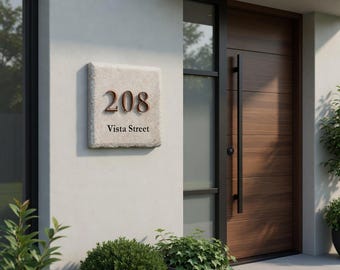 Modern Stone House Number Plaque | Custom 3D Copper Letters | Luxury Outdoor Address Sign