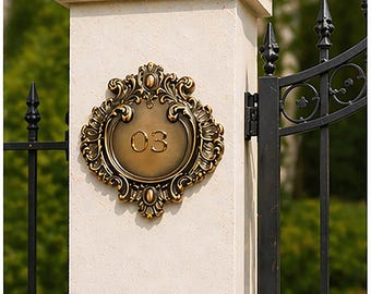 Custom Brass House Number Plaque, Personalized Address Sign, Vintage Baroque Outdoor Wall Decor, Waterproof Metal Door SignHousewarming Gift