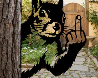 Peeking Squirrel Silhouette Garden Art,Rude Squirrel Metal Decor,Funny Squirrel Outdoor Decor,Middle Finger Squirrel Yard Art,Garden Decor