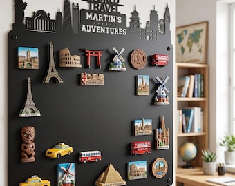 Personalized City Skyline Board,Metal Travel Magnet Display Art,Custom World Landmark Magnet Board,Custom Adventure Travel Magnet Board