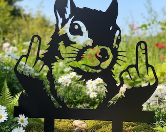 Middle Finger Squirrel Metal Stake,Funny Rude Squirrel Garden Decor,Squirrel Fence Silhouette Art,Double Finger Squirrel Decor,Fence Decor