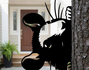 Peeking Rat Silhouette Garden Art,Rat Metal Tree Decor,Funny Rat Outdoor Decor,Metal Rat Yard Art,Metal Garden Decor,Metal Rat Fence Decor