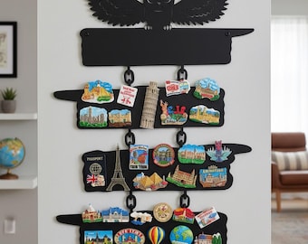 Metal Travel Magnet Display Board,Fridge Magnet Wall Display Board,Owl Themed Adventure Magnet Board,Owl Silhouette Wall Decor,Home Wall Art