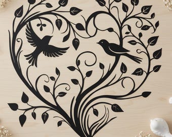 Metal Bird Heart Wall Art,Nature Inspired Wall Decor,Romantic Bird Wall Art,Modern Nature Wall Decor,Living Room Wall Decor,Bedroom Wall Art