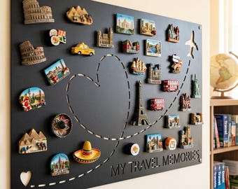 Personalized Heart Route Globe Travel Board,Metal Travel Magnet Display Art,Custom Text Magnet Board,Custom Adventure Travel Magnet Board