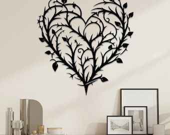 Metal Thorn Heart Wall Art,Metal Heart Wall Decor,Romantic Heart Wall Art,Modern Nature Wall Decor,Living Room Wall Decor,Bedroom Wall Art