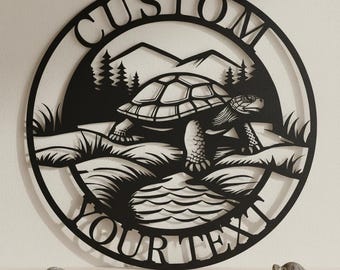Custom Turtle Metal Sign,Custom Nature Wall Decor,Wildlife Metal Wall Decor,Forest Theme Wall Art,Custom Family Name Sign,Turtle Wall Art