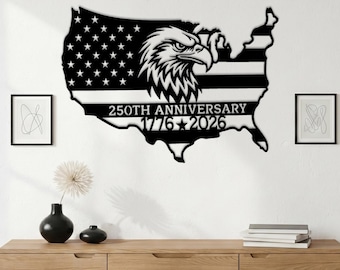 1776-2026 USA Map Decor,American Flag Eagle Wall Art,USA Outline Patriotic Decor,Eagle Silhouette Anniversary Sign,250Th USA Wall Decor Sign