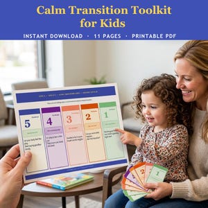 Calm Übergangs-Toolkit für Kinder — Visuelle Countdown-Karten, Übergangslieder & Elterndrehbuch | Druckbares PDF