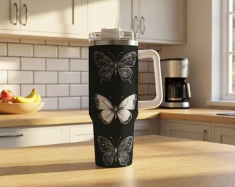 40oz Butterfly Wildflower Tumbler, Floral Nature Travel Mug, Spring Drinkware