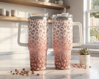 40 Oz Glitter Leopard Print Insulated Tumbler with Straw Lid – Sparkly Travel Mug