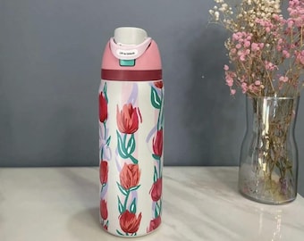 Tulip Owala Bottle Floral Owala Cup Cute Aesthetic Water Bottle Spring Flower Gift for Women Trendy Tumbler