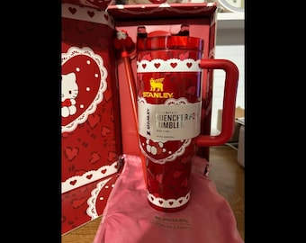 Stanley X Hello Kitty Red Heart 40oz Tumbler Custom Romantic Travel Mug with Handle Cartoon Straw Cup Girly Aesthetic Drinkware Gift for Her