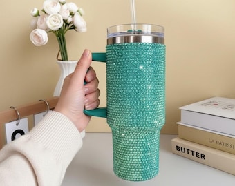 Rhinestone Tumbler 40oz – Bling Stainless Steel Travel Mug with Handle