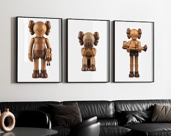 Póster de KAWS, juego de 3 figuras de madera imprimibles, decoración de Kaws Hypebeast, arte mural de Hypebeast Kaws, descarga digital