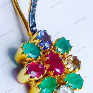 Ruby, Zambian Emerald, Polki Diamond, Multi Tourmaline, Tanzanite, Diamonds, Sterling Silver Pendant Necklaces