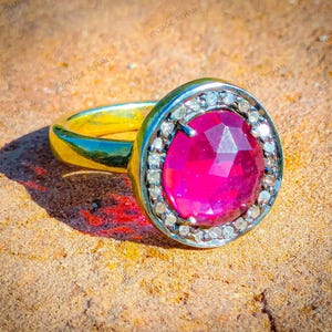 Vintage Victoriaanse ring sterlingzilveren ring enkel geslepen diamant en robijn
