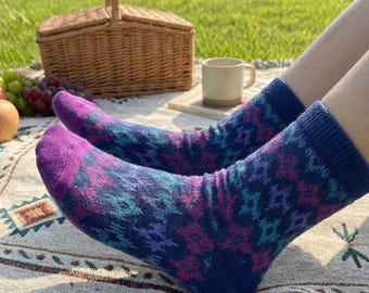 Lot de chaussettes rétro à motif losanges pour pique-nique printemps 2025