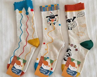 Coffret cadeau mignon chaussettes à motif mouton, chaussettes confortables pour animaux de compagnie de dessin animé, cadeau chaussettes en coton doux pour femme, cadeau d'anniversaire de Noël