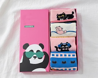 ras du cou à imprimé chat Cartoon | Jolies chaussettes multicolores coquette pour un usage quotidien et les amoureux des chats