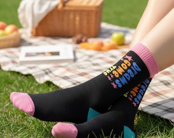 Chaussettes 2026 New Crew, blocs de couleur contrastants, chaussettes mi-mollet texturées pour femme (texte imprimé, dégradé, écossais)