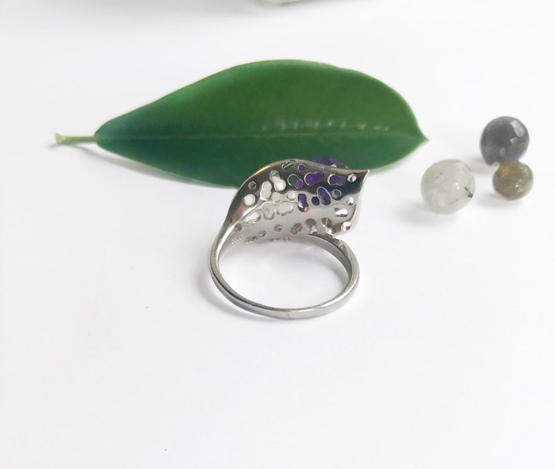 Amethyst Moonstone Labradorite Custom Gemstone Ring Folded Leaf Ring Mothersday Gift Leaf Statement Ring Nature Inspired
