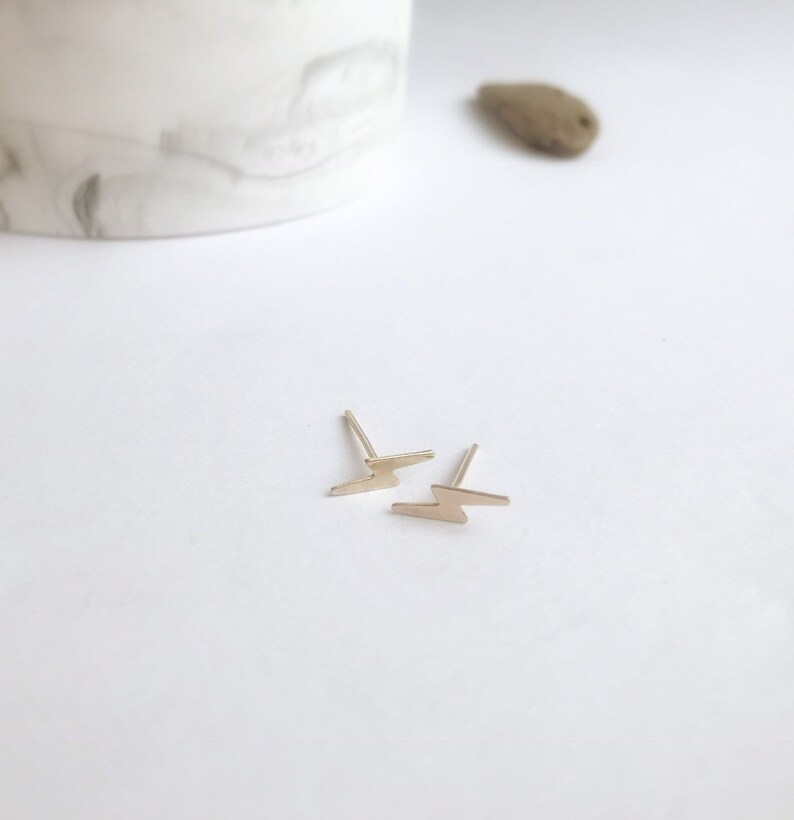 Unisex Studs Celestial Earrings Gift under 50 Gold Lightning Bolt Stud Earrings Minimalist Studs Small Thunderbolts 14k Gold Fill