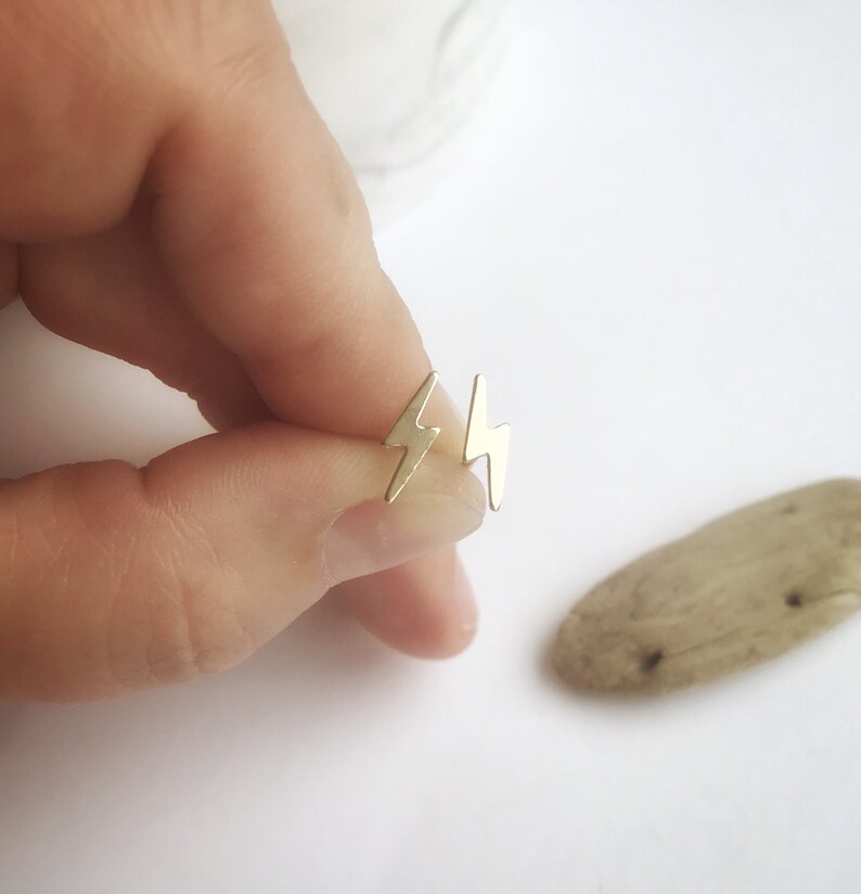 Unisex Studs Celestial Earrings Gift under 50 Gold Lightning Bolt Stud Earrings Minimalist Studs Small Thunderbolts 14k Gold Fill