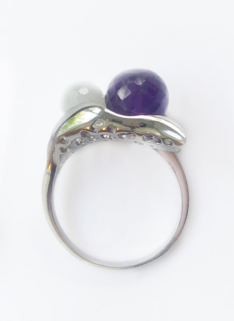 Amethyst Moonstone Labradorite Custom Gemstone Ring Folded Leaf Ring Mothersday Gift Leaf Statement Ring Nature Inspired
