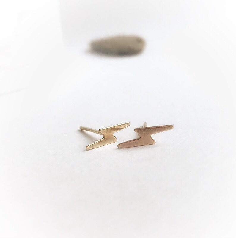 Unisex Studs Celestial Earrings Gift under 50 Gold Lightning Bolt Stud Earrings Minimalist Studs Small Thunderbolts 14k Gold Fill