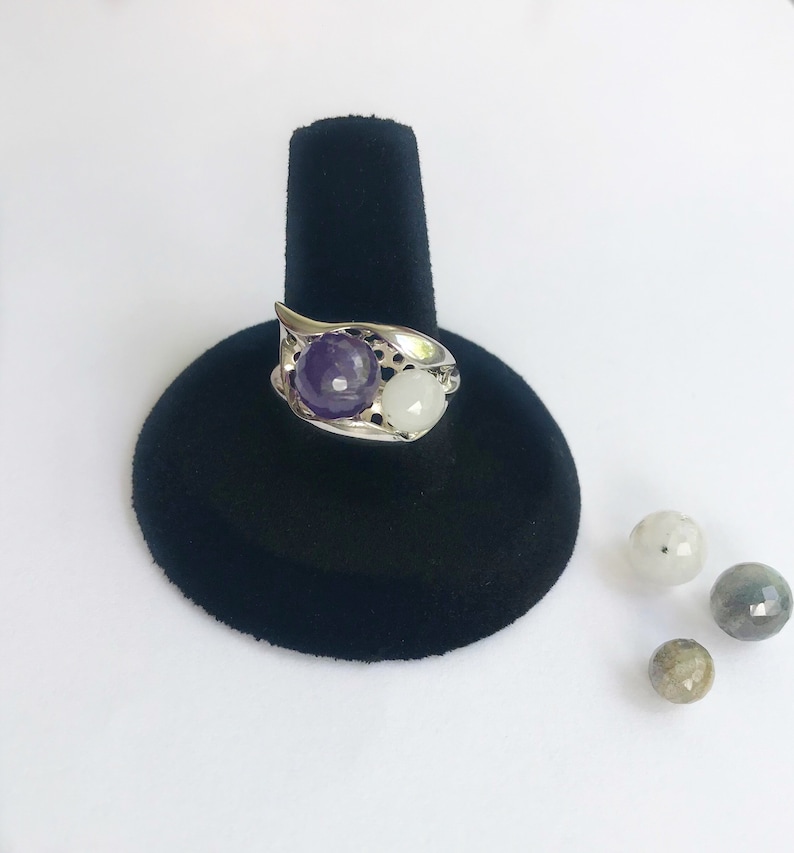 Amethyst Moonstone Labradorite Custom Gemstone Ring Folded Leaf Ring Mothersday Gift Leaf Statement Ring Nature Inspired