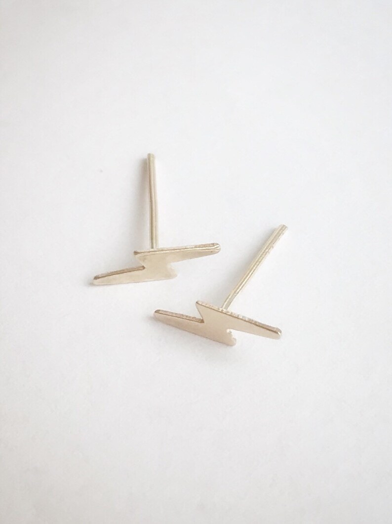 Unisex Studs Celestial Earrings Gift under 50 Gold Lightning Bolt Stud Earrings Minimalist Studs Small Thunderbolts 14k Gold Fill