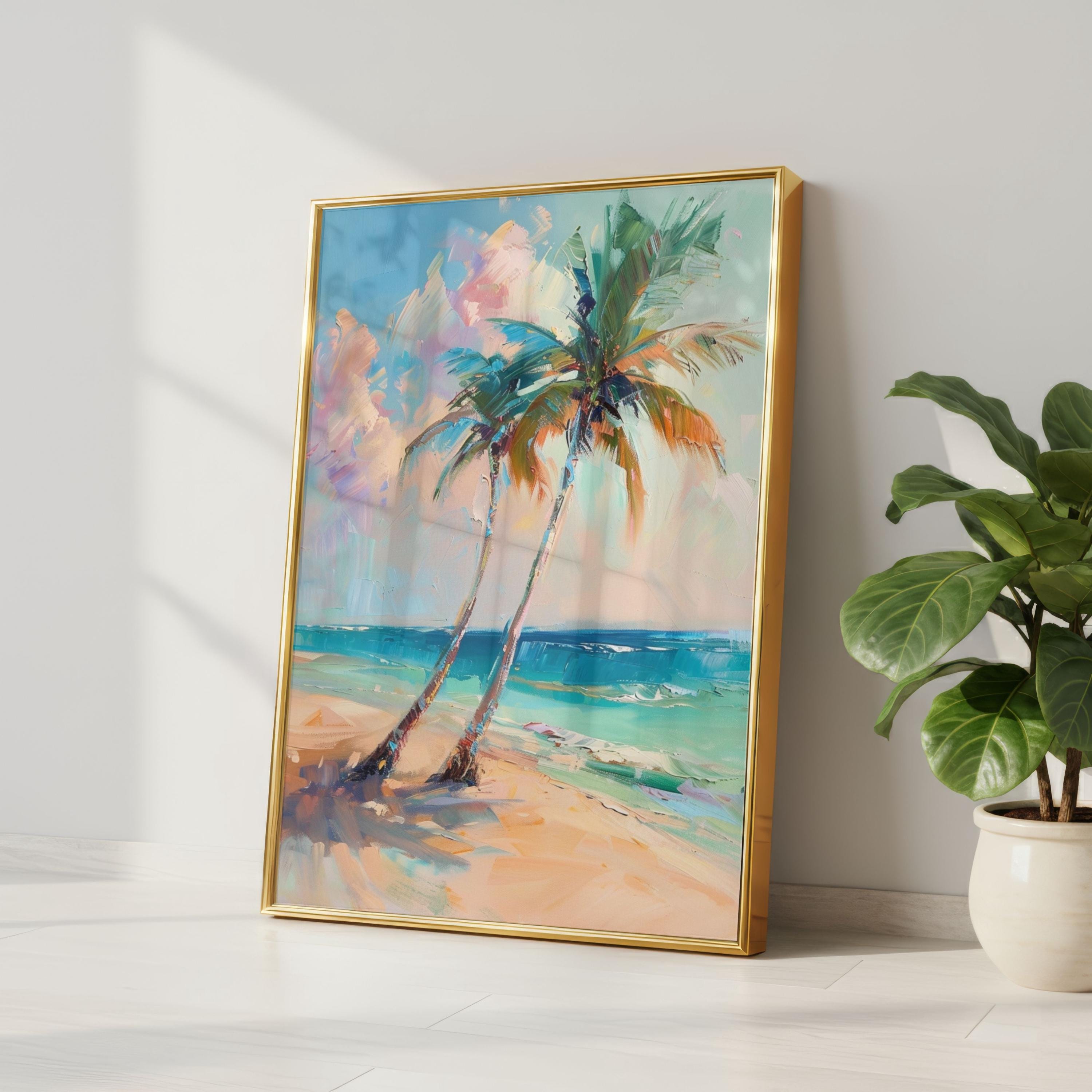 Palm Tree Beach Wall Art Print, Tropical Ocean Landscape Poster ...