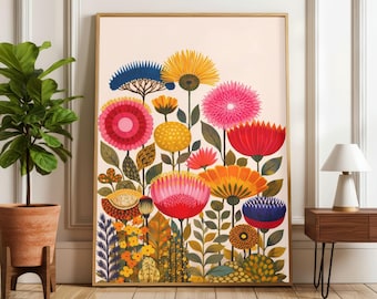 Vibrant Floral Wall Art Print, Modern Botanical Print, Colorful Flower Artwork for Living Room or Bedroom Decor
