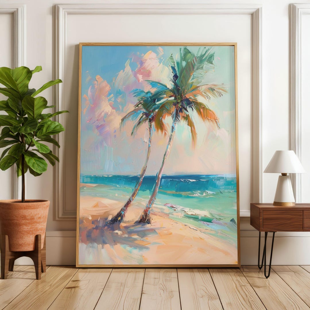 Palm Tree Beach Wall Art Print, Tropical Ocean Landscape Poster ...