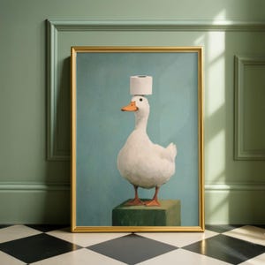 Duck poster, funny bathroom wall art, humorous animal print, vintage style decor, quirky home artwork, Toilet paper Art, unique gift idea