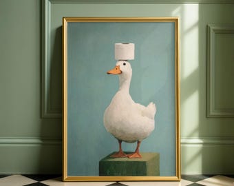 Duck poster, funny bathroom wall art, humorous animal print, vintage style decor, quirky home artwork, Toilet paper Art, unique gift idea